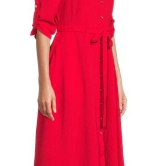 Sharagano dress women 14 RED Three-quarter sleeves Button front A-line - Picture 3 of 9